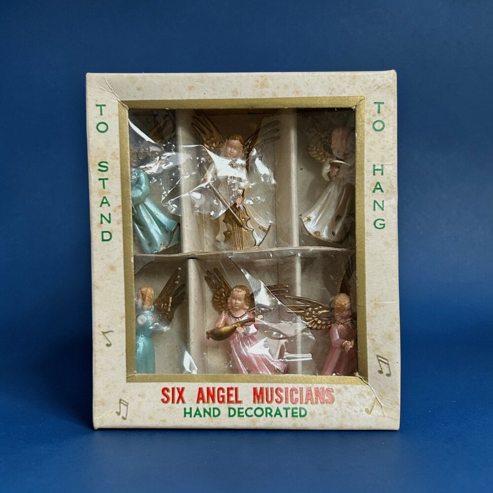 RARE VTG Angel Musicians Hand Decorated Christmas Ornaments Angel Size 1.25"x 2"